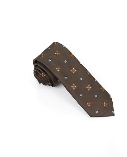FN-027 Corbata de seda tejida a la moda para hombre con diseño de puntos pequeños de color marrón