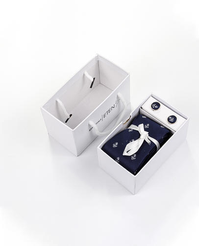 FN-049 Corbata azul de lujo vendedora caliente del tejido de poliester del logotipo del regalo con el pañuelo con el sistema de la caja de regalo