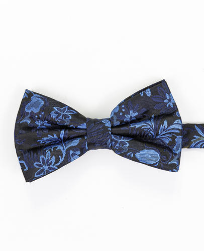 FN-058 Conjunto de pajarita, pañuelo y corbata de microfibra en color azul marino con diseño paisley